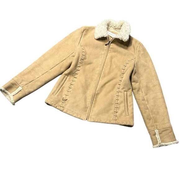 Liz Claiborne 90’s Faux Suede & Sherpa Lined Whipstitch Detail Jacket Size S - Picture 3 of 12